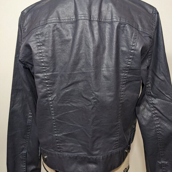 Lauren Ralph Lauren Navy Blue Faux Leather Coated Jacket Women's L / XL? - Picture 7 of 10